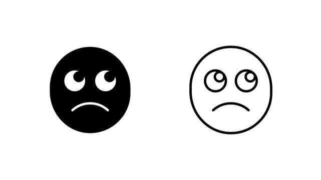 Eye roll glyph and outline. Annoyed frown emoji. Best sarcastic mood.