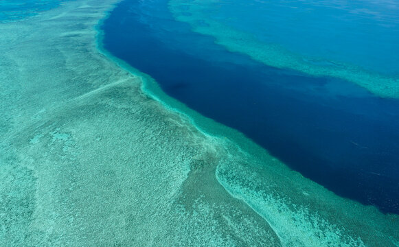 Great Barrier Reef aerial view showing turquoise water and coral