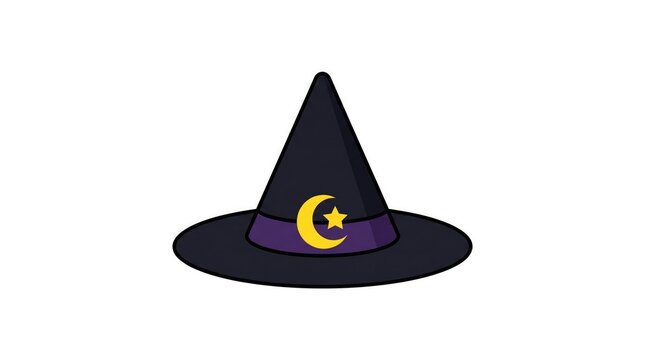 Witch hat with crescent moon pattern vector illustration isolated for magic mystery Halloween costume theme design