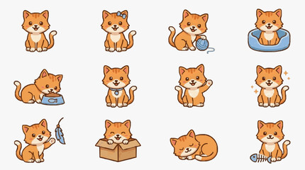 Fototapeta premium Elegant Cartoon Orange and White Kitten Series Showcasing Playful and Relaxing Scenes with Accessories