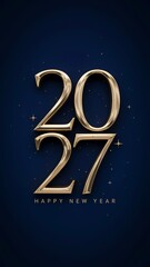 Fototapeta premium 3D Golden Stacked 2027 Typography Vertical Story Template with Sparkling Stars on Dark Blue Background