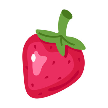 Red strawberry with green leaves. Sweet berry fruit. Summer vector illustration 