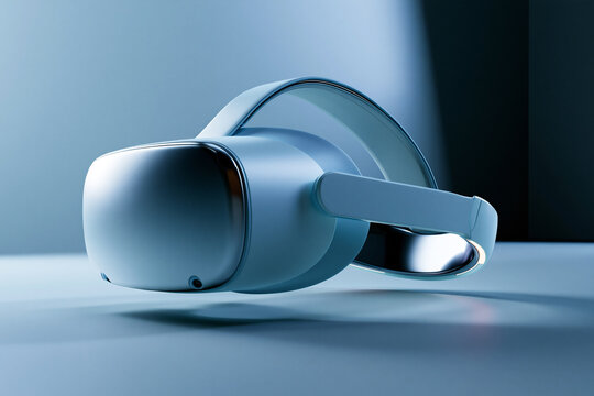pastel blue virtual reality headset floating, futuristic vr headset in pastel blue isolated object, modern blue virtual reality device floating on clean background