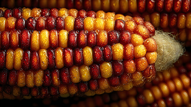 Hyper detailed macro yellow corn texture with fresh water droplets wallpapers