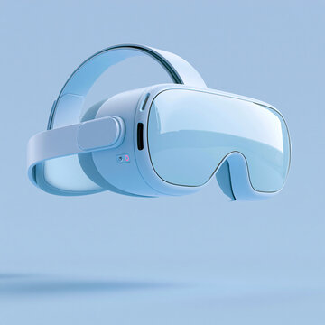 pastel blue virtual reality headset floating, futuristic vr headset in pastel blue isolated object, modern blue virtual reality device floating on clean background