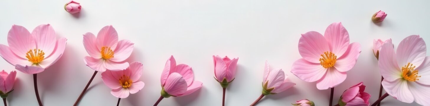 Delicate pastel blooms, minimalist arrangement, photography, background, floral