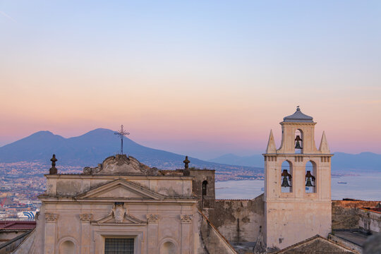 Naples Italy sunset city view Vesuvius