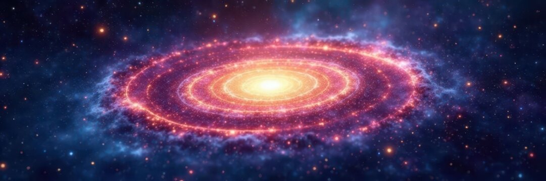 Intricate galaxy mandala; streaks of starlight pierce swirling nebular dust , spiral, shooting stars