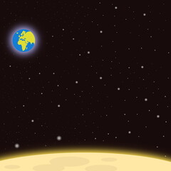 Fototapeta premium illustration of planet earth visible from the moon surface in deep space background