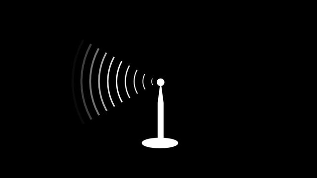 White Antenna Tower emitting radio waves against a black background with smooth cinematic motion