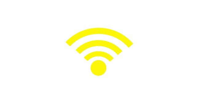 Yellow Wi-Fi Signal Expanding Growth Animation on Black and White Stripes Background