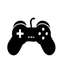 Black silhouette icon of a video game controller for gaming and esports design projects. © khan