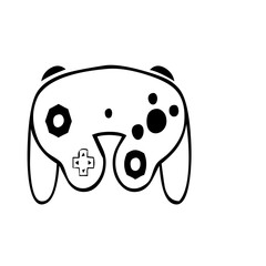Minimalist black and white line art illustration of a retro video game controller icon © khan