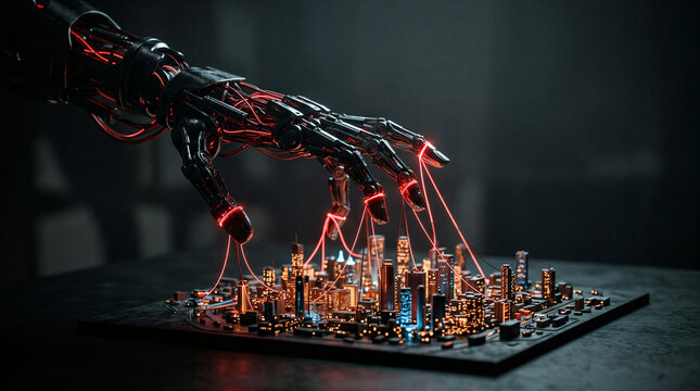 Cybernetic hand controls miniature city model