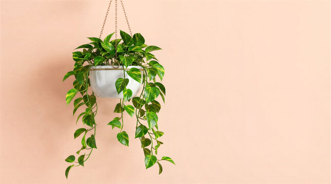 Hanging pothos plant in white pot