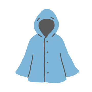 Hand drawn blue raincoat vector seasonal illustration isolated on white background.