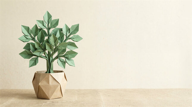 Origami plant in geometric paper pot