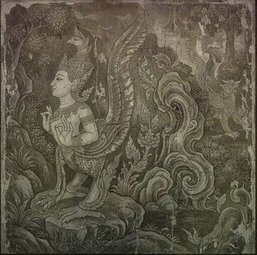 ancient Thai mythical creature - Kinnari (female) : upper body in human and the lower of bird or swan, lived in Himmapan forest.