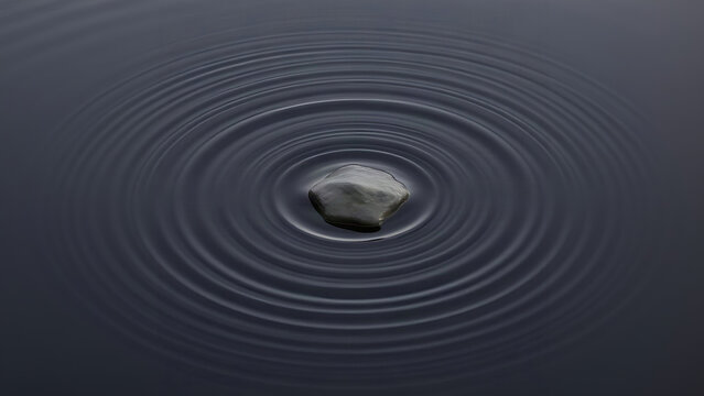Small stone sending ripples across dark pond, repercussion and consequence concept