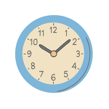 Hand drawn vector illustration of a blue wall clock isolated on white background.
