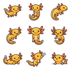 Obraz premium Cute cartoon axolotl collection various poses cheerful