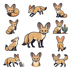 Fototapeta premium Cute fennec fox collection various poses and actions
