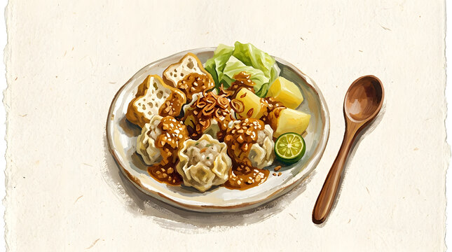 Siomay street food with peanut 