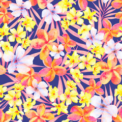 Loud tropical watercolor seamless floral pattern © AineGing