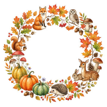 Woodland Autumn Watercolor Circle Decoration