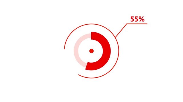 Animated circular progress bar 55% with percentage indicators during data visualization against a clean white background
