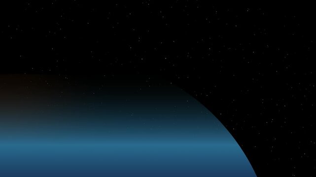 Abstract dark blue planet edge glowing in deep outer space with scattered stars on a black background 4K Motion Video