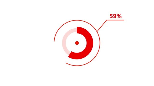 Abstract circular 59% infographic elements with percentage indicators animate in sequence against a clean white background for data visualization