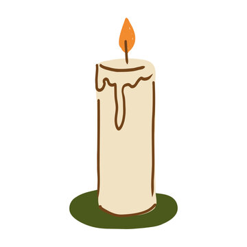 Hand drawn burning candle vector illustration isolated on white background.