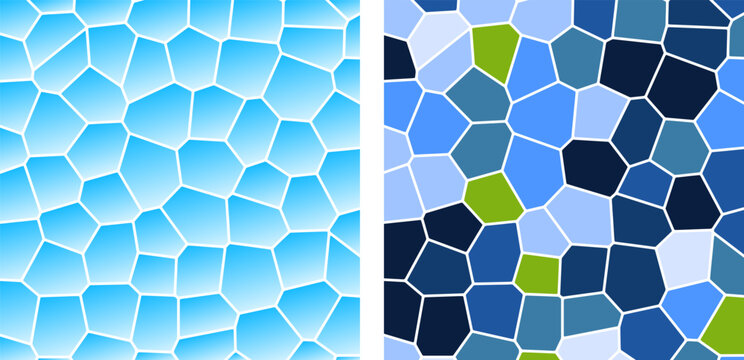 Abstract blue mosaic pattern background with stained glass texture ideal for creative design projects.