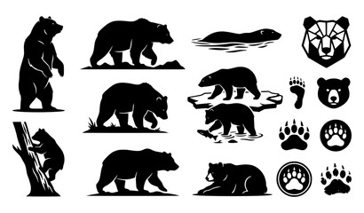 Bear Wildlife Grizzly Polar Black Bear and Paw Print Vector Collection © Mohoshin