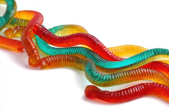 Chewy gummy worms concept for snacks and packaging.