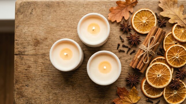 Warm Autumn Still Life with Candles and Spices