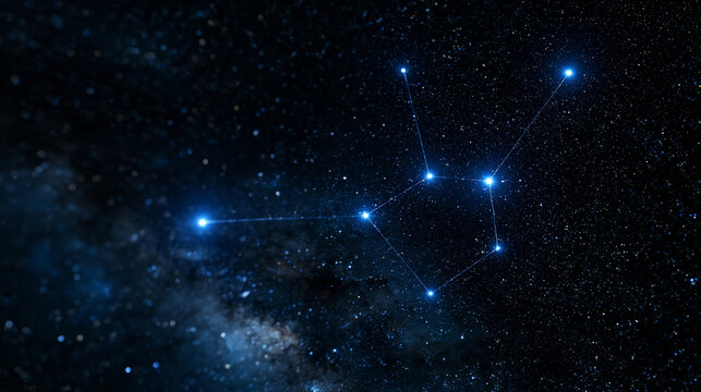 Conceptual celestial scene, a single subtle symbolic constellation rendered as delicate connected starlight points against a deep dark night sky, realistic star field with soft neb