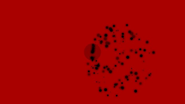 Black ink splatter circular shape on a vibrant red background 4K Motion Video