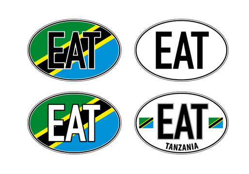Tanzania, oval international vehicle registration code license plate car sticker, vector illustration