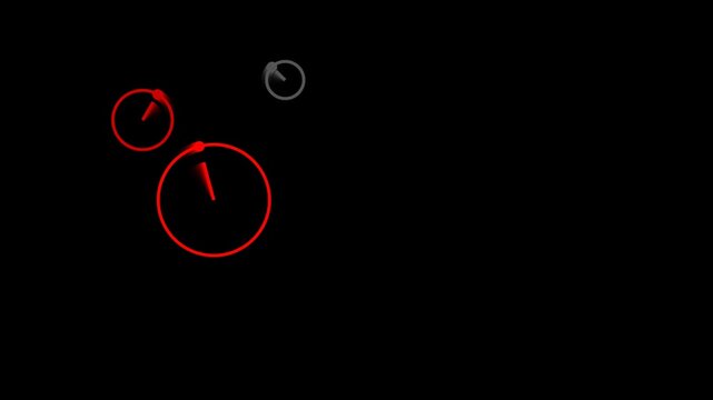 Abstract illustration of red and grey circles with arrows representing rotation and motion on a black background 4K Motion Video