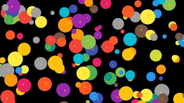Abstract background with colorful circles and dots pattern on black 4K Motion Video