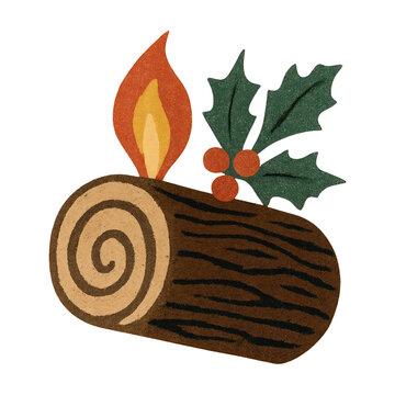PNG Festive Yule log with holly