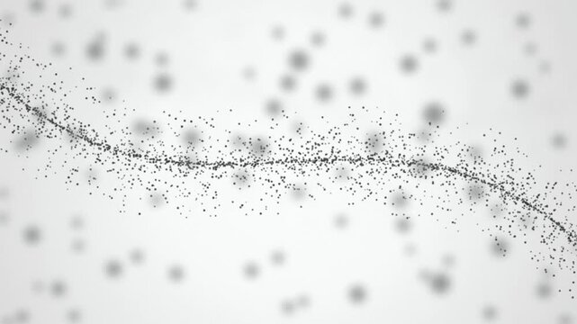 Tiny dark grey particles drift in a curved stream as a seamless loop
