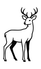 Fototapeta premium Minimalist line art of a majestic deer standing in a graceful pose with clean monoline strokes on a plain white background, wildlife nature concept