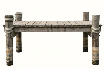 Fototapeta premium Old wooden pier dock made of timber planks with thick rope moorings