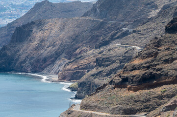 Obraz premium Scenic Cliff Road to Igueste Village with Santa Cruz in Distance, Tenerife