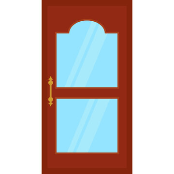 Classic wooden front door design featuring blue glass panel windows.
