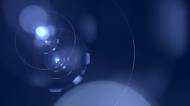 futuristic blue digital data visualization with glowing particles orbiting central core - abstract technology concept, cybernetic network structure, holographic interface design