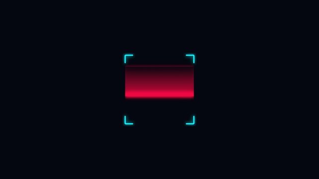 Red glowing rectangle frame with blue light corner markers on dark background for digital user interface design and tech concepts or futuristic security systems and high tech abstract screen elements